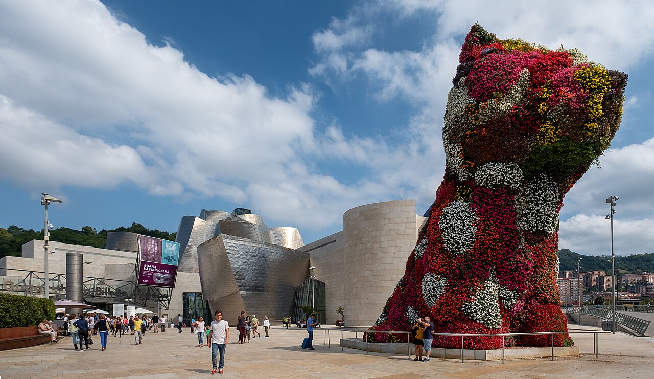 Sculpture and titanium curves outside the Guggenheim Museum in Bilbao